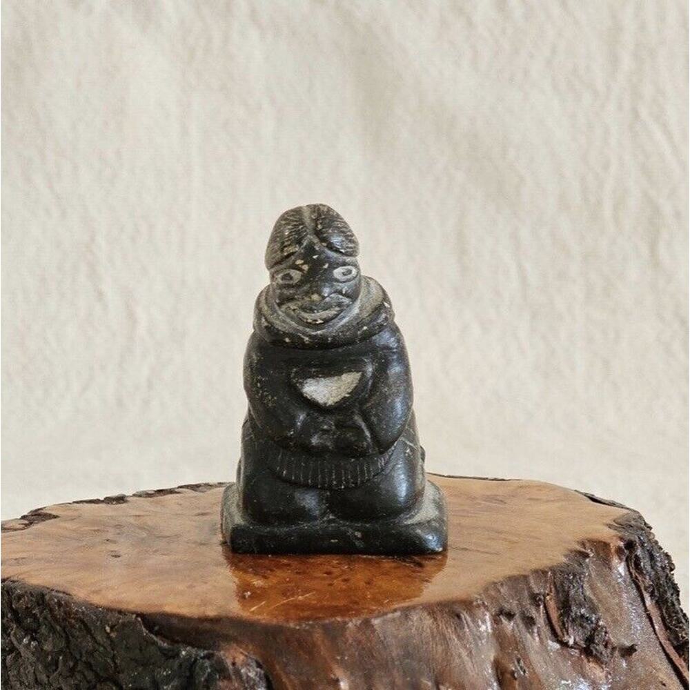 Handmade Inuit Carved Stone Signed Woman Eskimo Vintage Statue